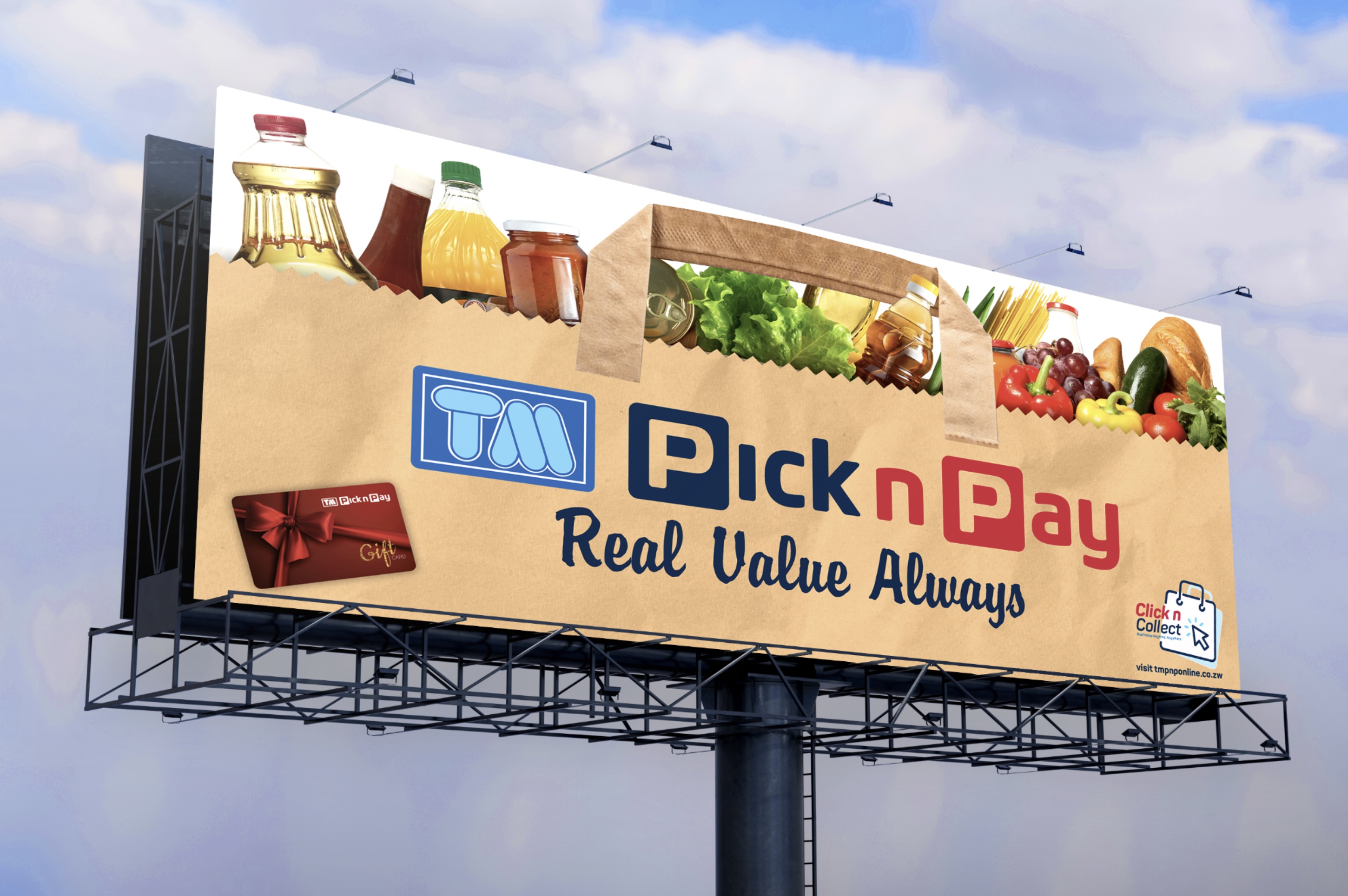 TM Pick n Pay Real Value Always brown shopping bag billboard mock-up